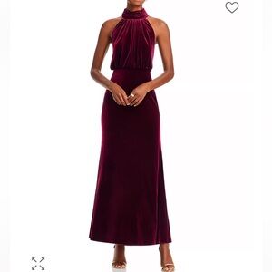 Eliza J Burgundy Velvet Halter Maxi Dress